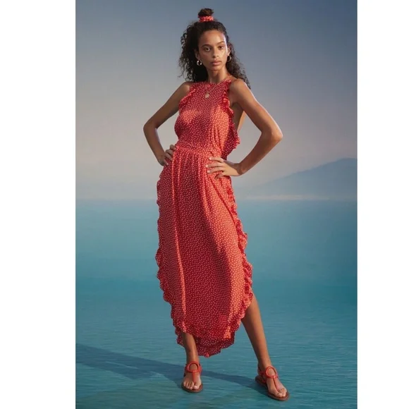 open lace back dress Kourtnae Halter Mini Dress Red Polka Dot